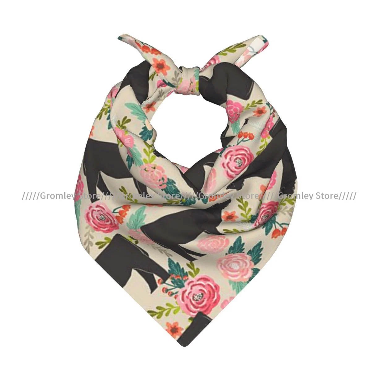 Vintage Floral Cow Square Scarf Soft Breathable Daily Kerchief