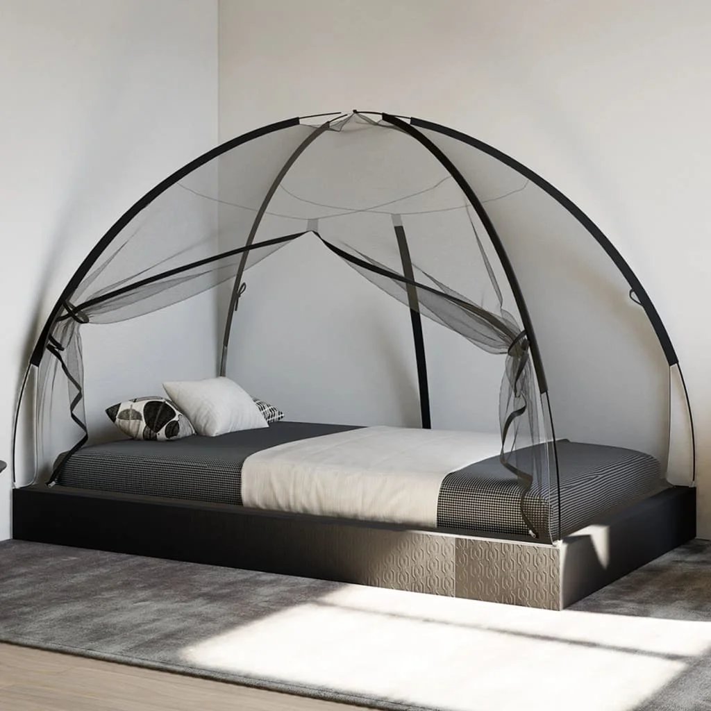 Mongolisches Moskitonetz mit Türen, 220 Maschen, schwarz, 200x120x130 cm, schafft ein ruhiges und komfortables Schlafumfeld.