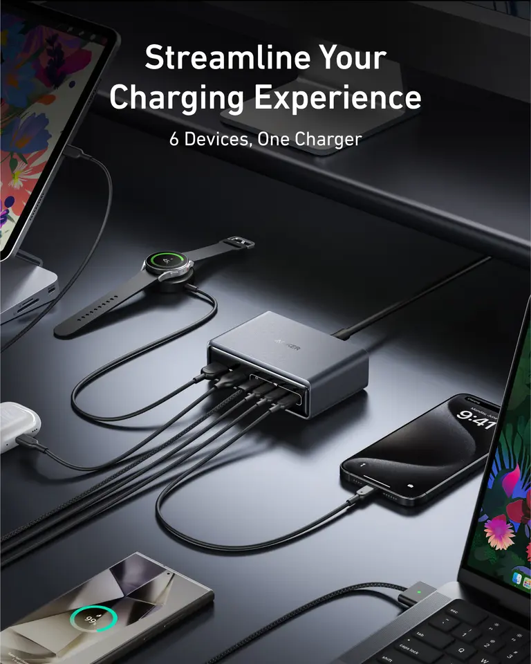 شاحن أنكر برايم 200 واط 6 منافذ محطة شحن GaN شاحن سطح مكتب USB-C PD مع شحن سريع، متوافق مع آيفون 17 - 6