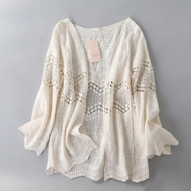 Cardigan Amissié en Pur Coton pour Femme, Vêtement Élégant, Coupe Cintrée, Style Harajuku