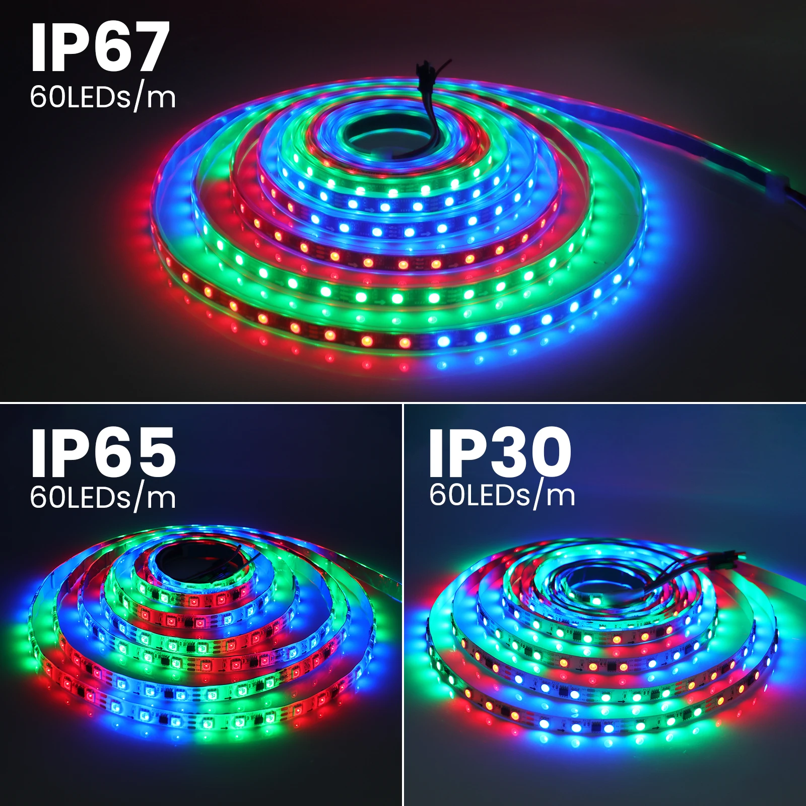 WS2811 WS2812B 5050 RGB Smart LED Strip 5V 12V Individually Addressable IC 30/60Pixels Tape Light Flexible LED Ribbon IP30/65