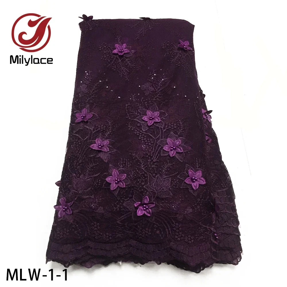 

African Net Lace Fabric for Women, 3D Flower Embroidered Nigerian tulle Laces MLW-1