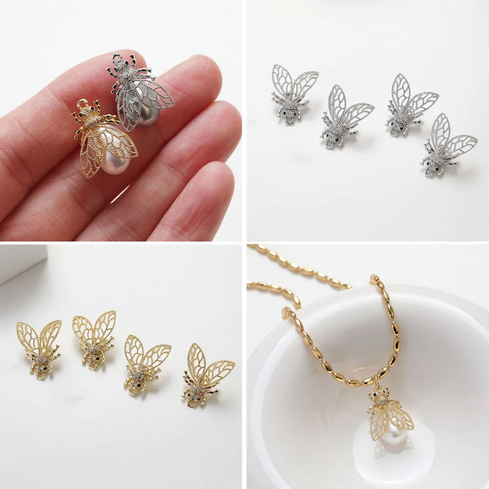 

2PCS 14K Gold Plated Exquisite Hollowed Bee Charms Pendant Necklace DIY Making Supplies Accessories