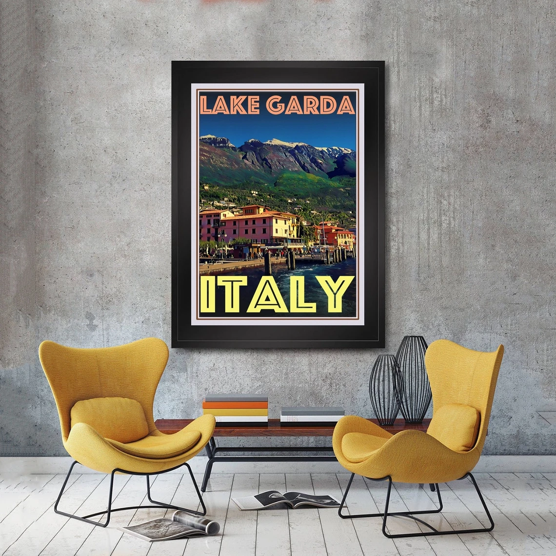 Lake Garda Italy Retro Vintage Style Travel Poster HD Printable Canvas Art Print Home Decor Wall Painting ( No Frame )