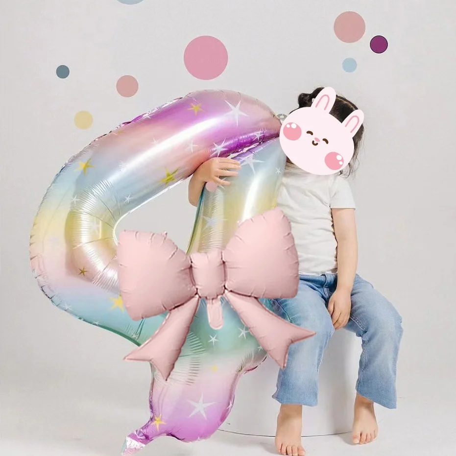 40 بوصة قوس قزح السماء المرصعة بالنجوم الرقمية الألومنيوم احباط بالون مع القوس الوردي الأميرة نمط حفلة عيد ميلاد الديكور (0-9)