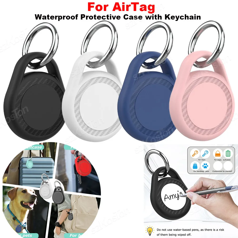 For Apple AirTag Holder DIY Label Stickers Waterproof Protective Case with Keychain for Air Tag Cover Kids Pet Luggage Keys