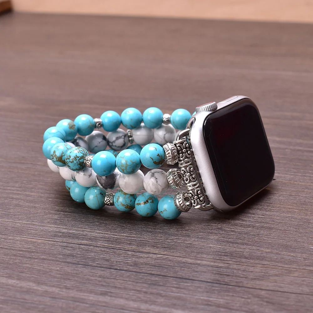 Turquoise White Howlite Apple Watch Band 38mm 40mm 41mm 42mm 44mm 45mm Stone Beaded Bracelet Strap for Iwatch Series 1-SE