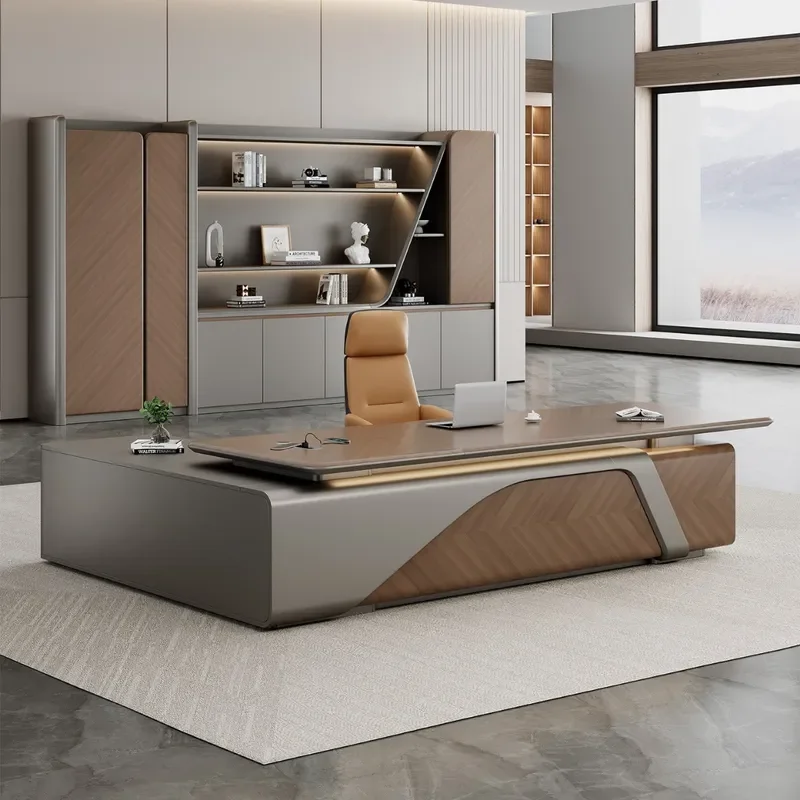 Modern Executive Office Desk and Chair Set Large L Shaped Computer Workstation with Storage for Home Office