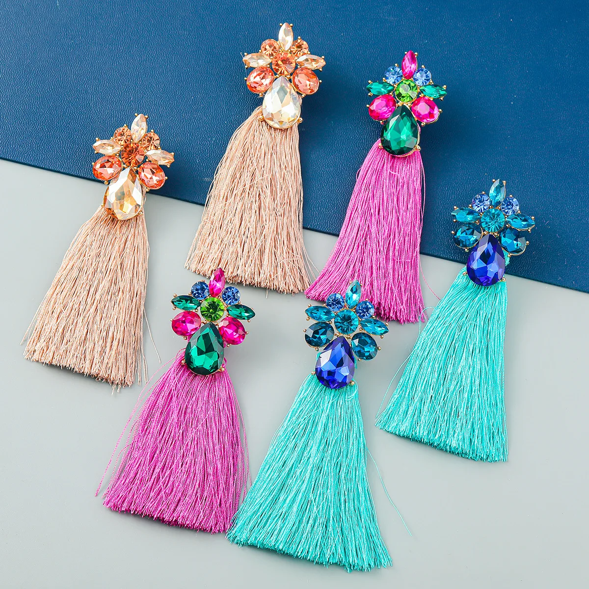 Boho Long Sequins Tassel Earrings For Women Crystal Beads Thread Dangle Earrings Fuchsia Jewelry