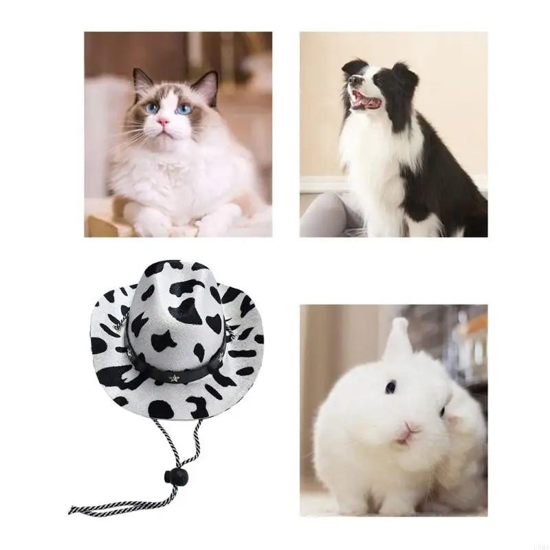 L9BE Small Pet Fabric Cowboy Hat for Halloween Pet Birthday Hat for Bichons Adjust Belt Dogs Costume Hat