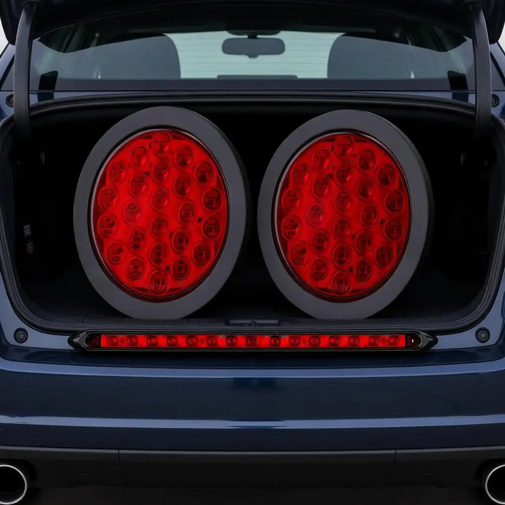 

Комплект из 4 круглых светодиодных задних фонарей для прицепа, 24 светодиода, стоп-сигналы и указатели поворота, 4 янтарных + 2 красных мини-габаритных фонаря, 13,8-дюймовый красный светодиодный 3-й стоп-сигнал