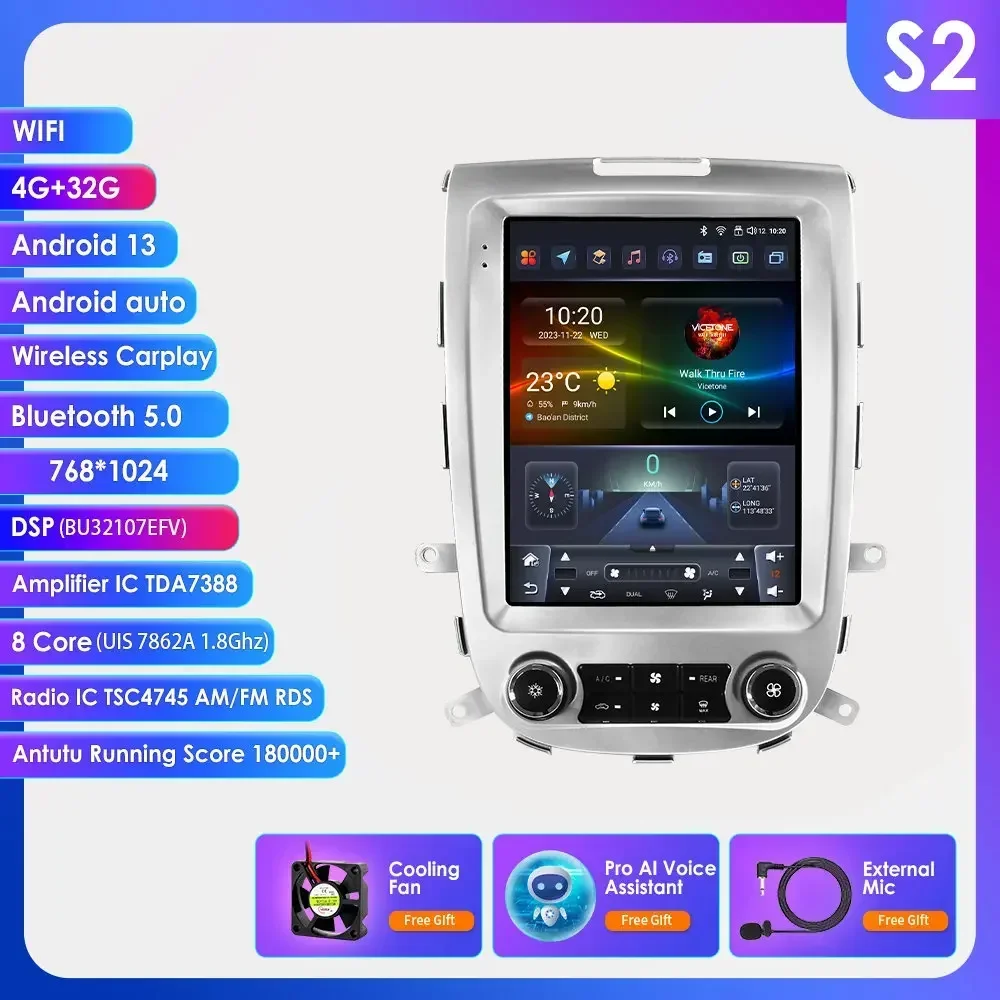 9,7'' 7862 8-core 360 ° Draadloze CarPlay Android autoradio voor Hyundai Santa Fe 2 2006-2012 GPS Multimedia Stereo Head Unit - afbeelding 1