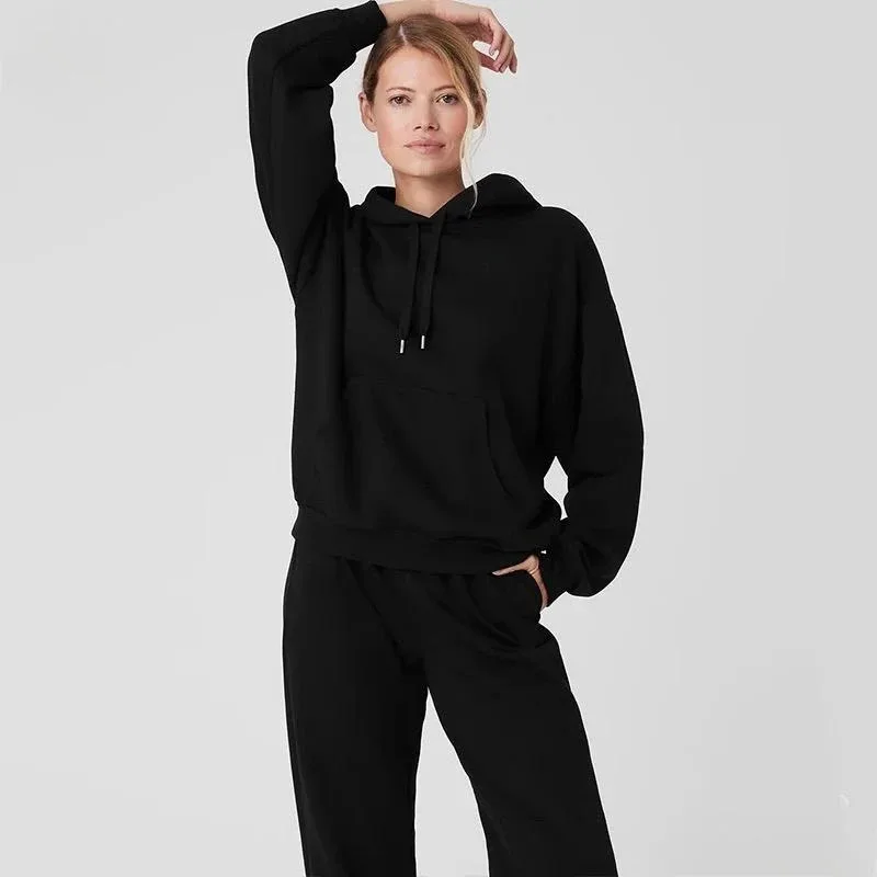 

Unisex Fleece Hoodie and Jogger Pants Set Solid Color Long Sleeve Hooded Sweatshirt Casual Warm Tracksuit for Daily Wear Autumn