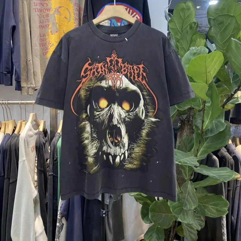 

Ретро американская футболка с принтом черепа и шимпанзе ort Sve, мужская повседневная свободная хлопковая круглая футболка Ne Top