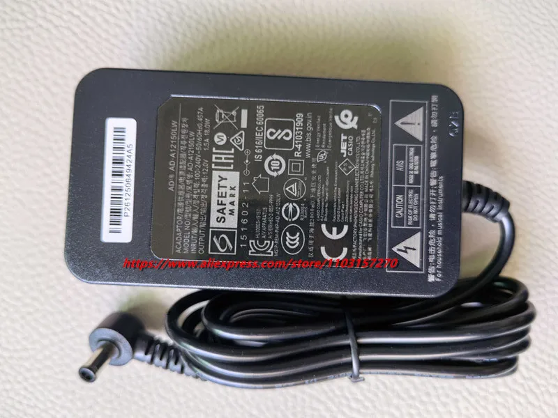 Oryginalny zasilacz sieciowy AD-A12150LW 12V 1.5A 18W do klawiatury Casio, pianina cyfrowego, organów, adapter zasilania, oryginalny