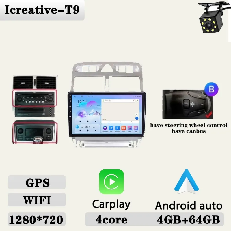 Autoradio voor Peugeot 307 307CC 307SW 2002-2013 Multimedia Carplay Speler Stereo Auto Audio Autoradio Android 9 ''navigatie GPS