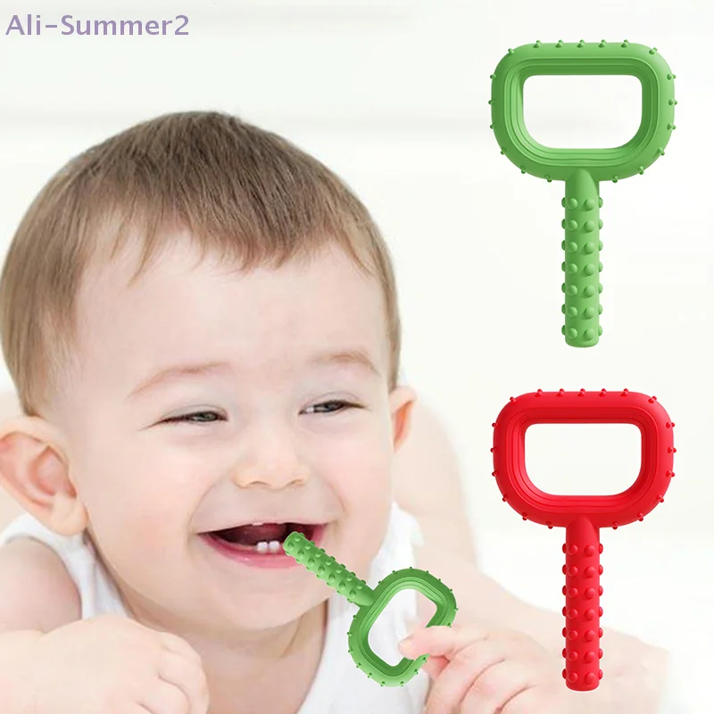 

1 Pcs Baby Teether D Shape Sensory Chew Red Green Silicone Teeth Glue For Teething Autism Biting Chewing Baby Care Talk Tools