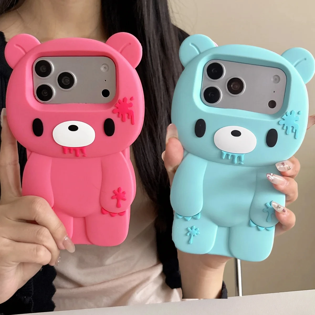 Soft Silicone Cute 3D Stereo Unique Cartoon Gloomy Bear Case for iPhone 17 16 Plus 15 14 13 12 Pro Max Washable Dustproof Cover