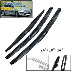 MISIMA 3x Front Rear Window Windscreen U-type Hook Wiper Blades For Citroen C3 MK1 2002 2003 2004 2005 2006 2007 2008 2009