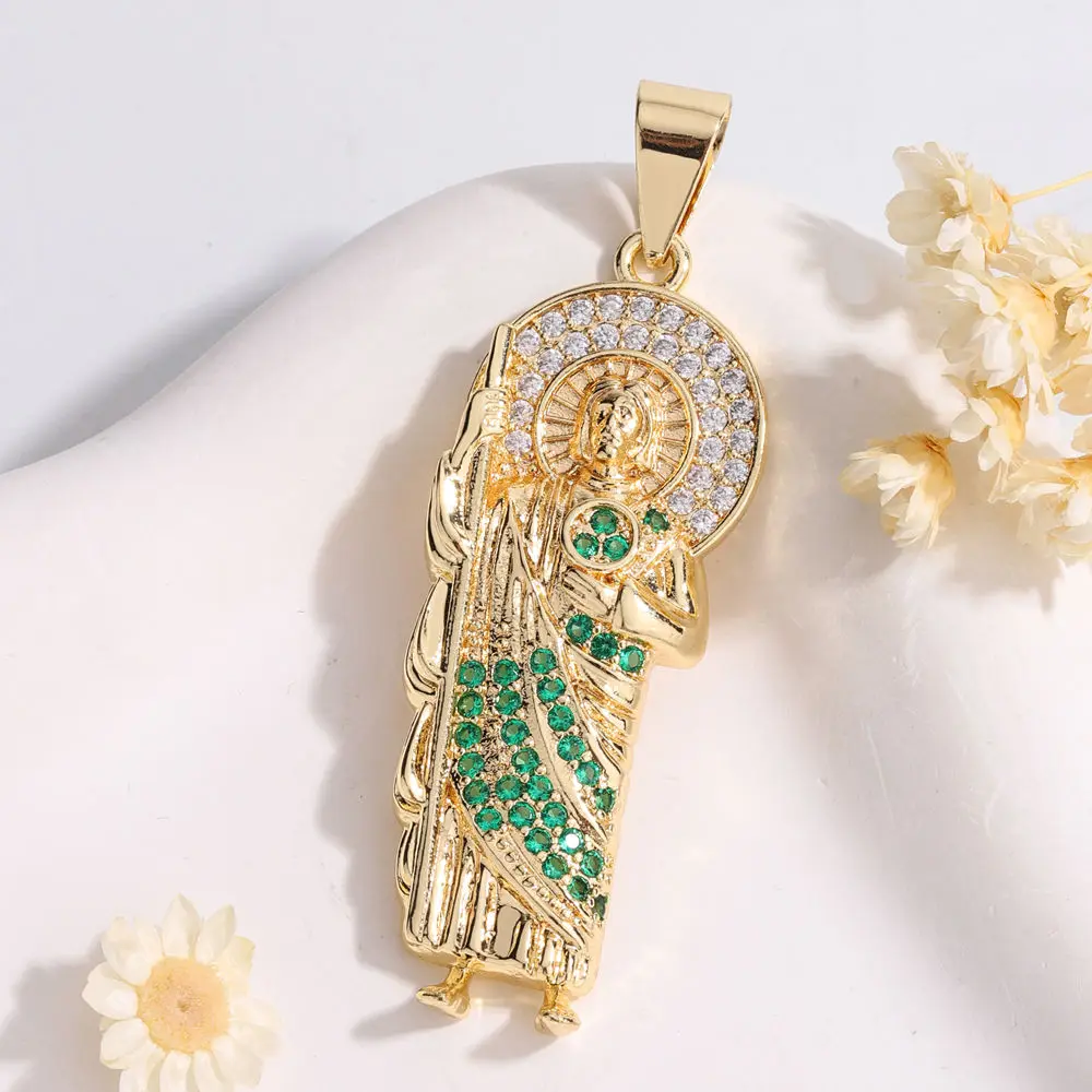 

Luck Fashion Hot Sale Hip Hop Religion Catholic St. Jude Father Zircon Necklace Pendant Suitable for Party Birthday Gift