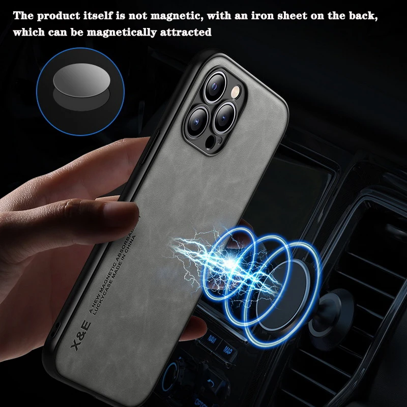 Magnetic Attractive Phone Case For iPhone 13 12 11 14 Pro Max XR XS Max 8 7 14 Plus SE Luxury Leather Hybrid Silicone Back Cover