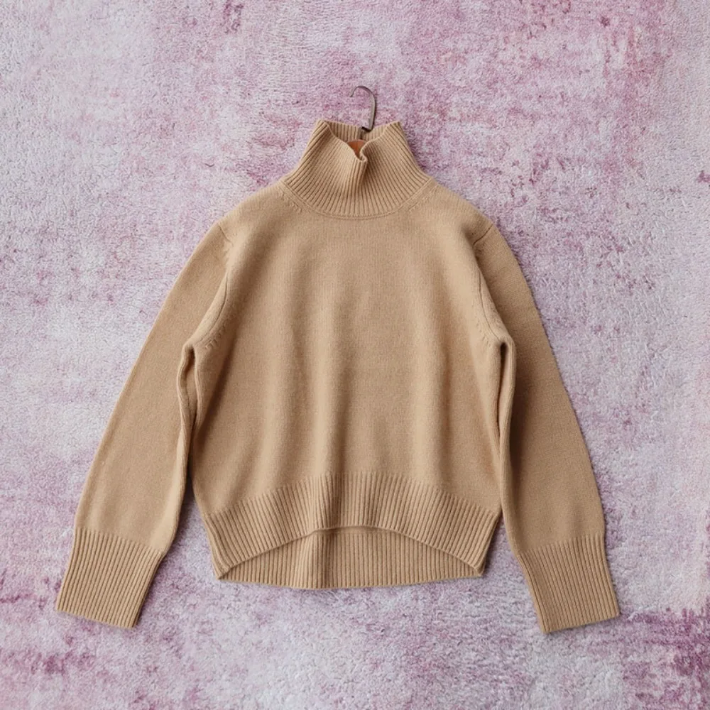 Cashmere Thick Long Sleeve Half Turtle Sweater Loose Casual Knitted Women Pullovers