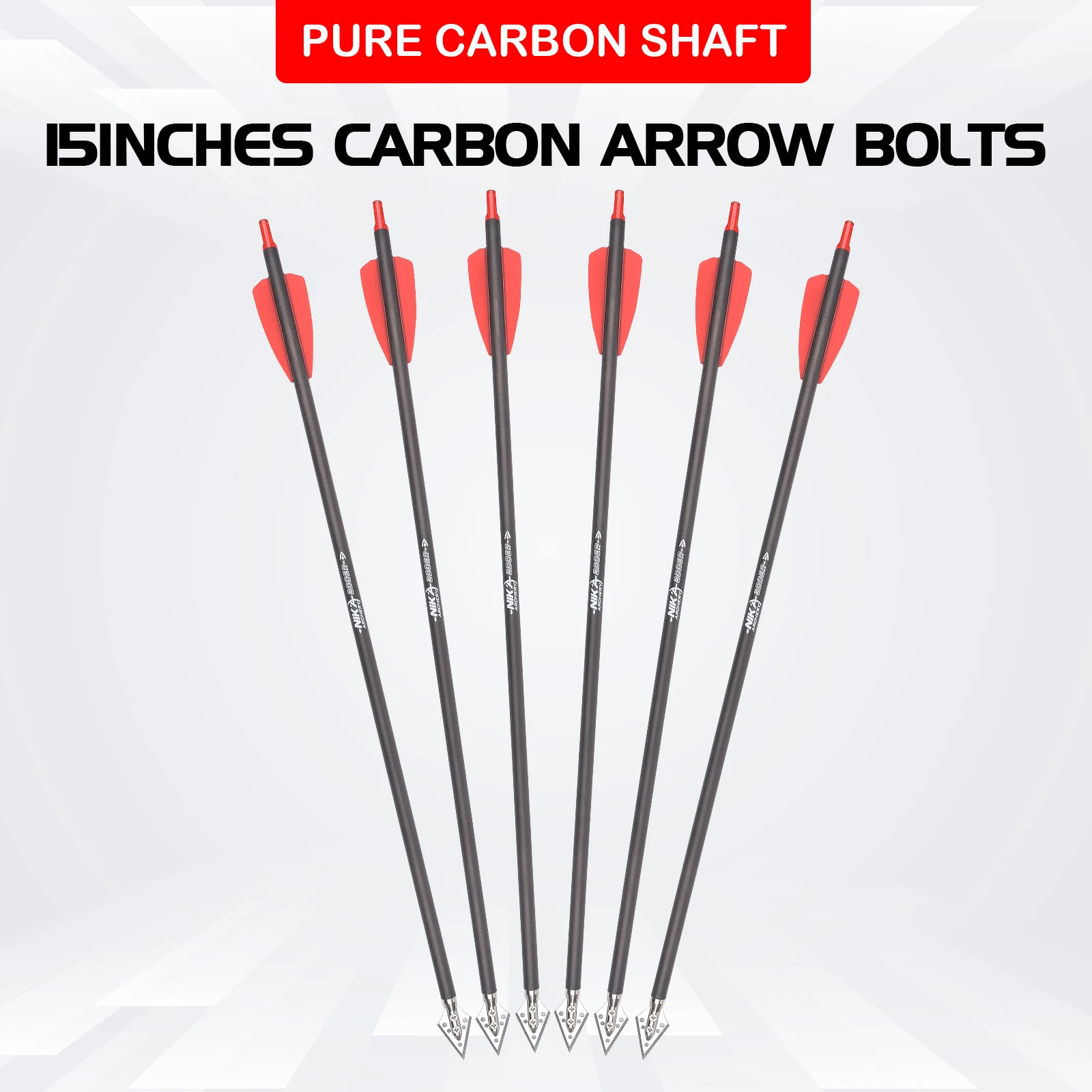

12Pcs 15" R9 Crossbow Bolts SP350 Carbon Arrows 2" Red Vanes with 100grain Broadhead Hunting Shooting Targeting For COBRA SYSTEM