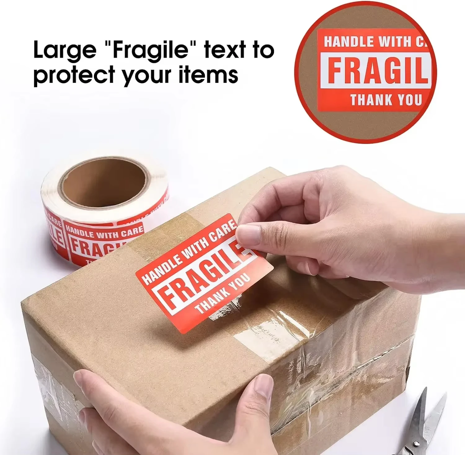 Fragile Stickers Permanent Adhesive 3x2 Inch - 1000 Packing Warning Labels 2 Rolls Handle with Care
