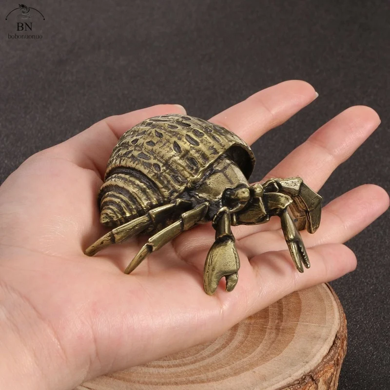 Brass Large Hermit Crab Miniatures Figurines Vintage Handmade Copper Animal Ornaments Home Decor Living Room Desktop Crafts
