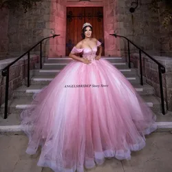 ANGELSBRIDEP Pink Sweet 16 Quinceanera Dresses With Beading Crystal Appliques Vestidos De 15 Anos Formal Birthday Customized