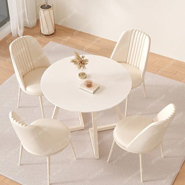 Modern Simple Home Rice Table Advanced Design Pure White Dining Table Restaurant Silent Cream Style Stone Plate round Table