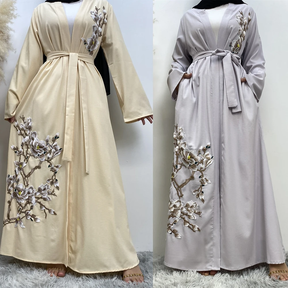 

Eid Ramadan Embroidery Abaya Open Cardigan Maxi Dress Muslim Women Turkey Dubai Islamic Kimono Arab Jalabiya Caftan Robe Belted