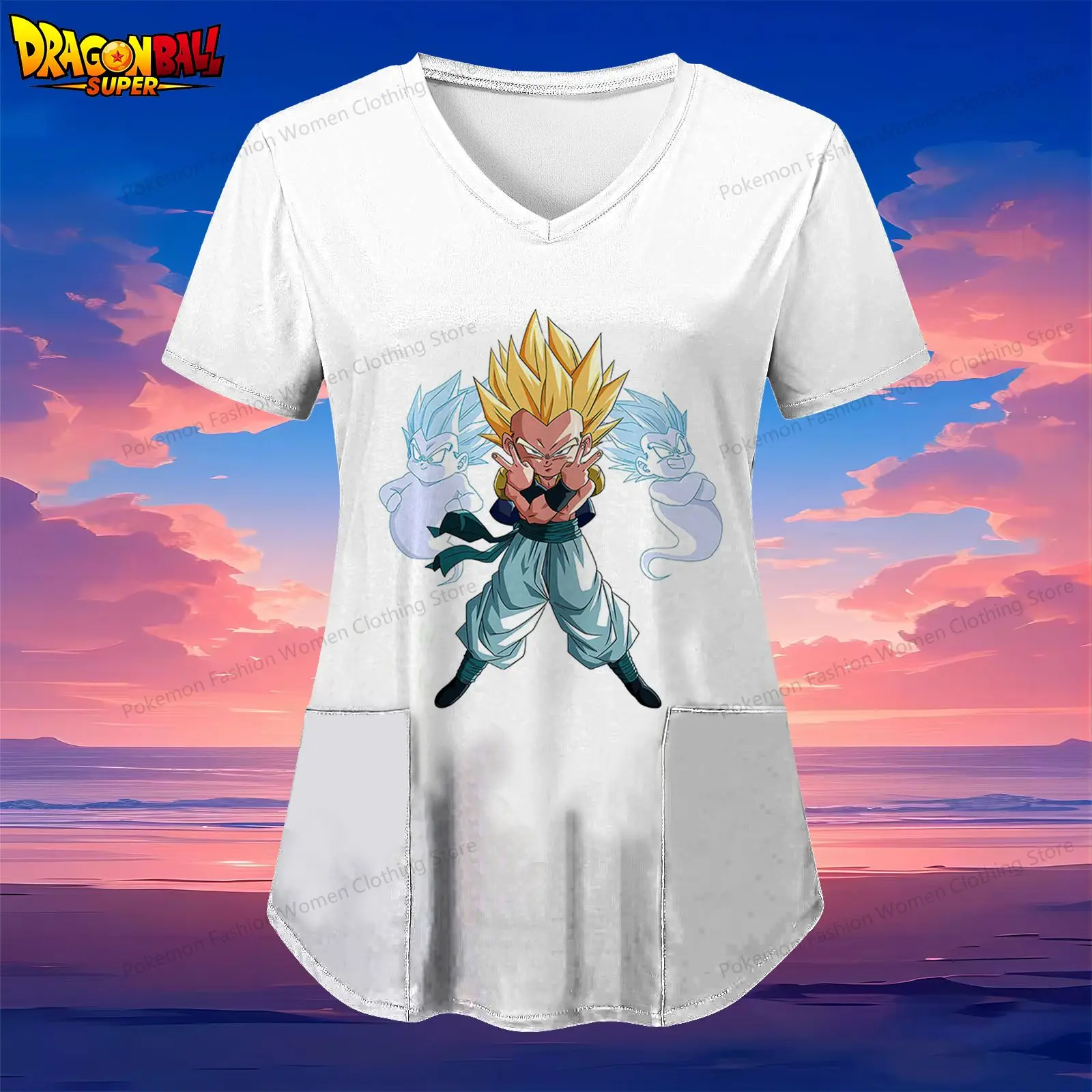 

Dragon Ball Kakarotto Pocket Women's V Neck Nurse Uniform T-Shirt Youthful Woman Clothes Kawaii Womens Clothing Summer 2024 Y2k