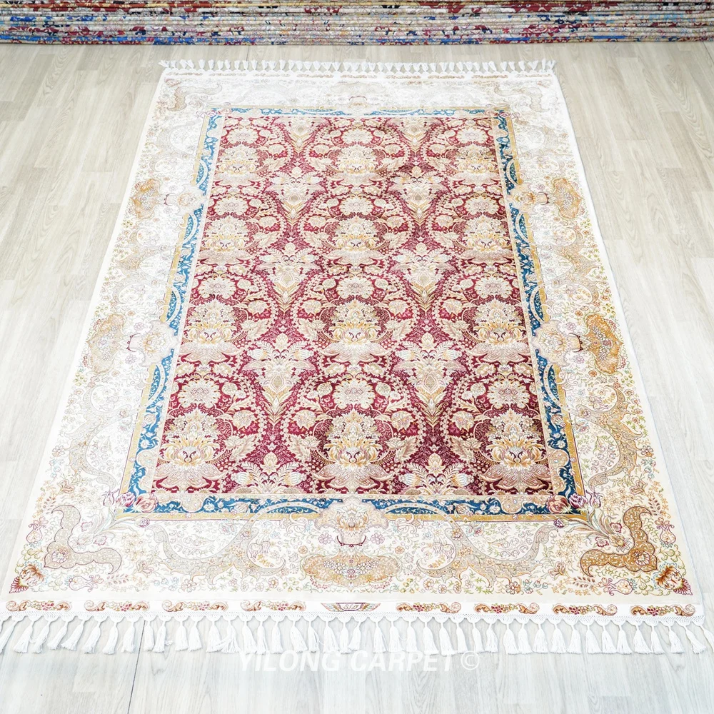 168x244cm Persian Handmade Red Turkey Carpet Silk Hand Knotted Oriental Rug (YL1696A)