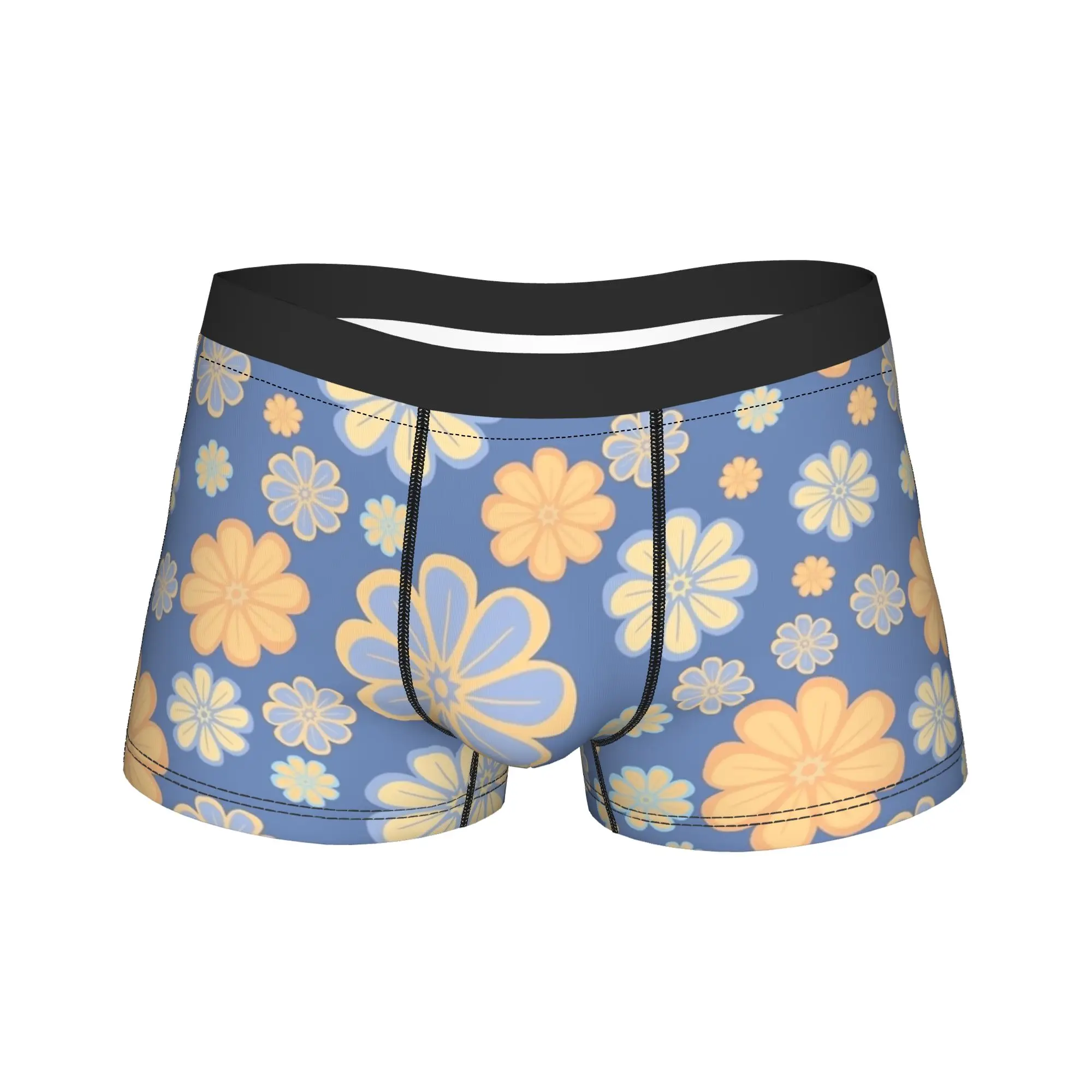 Cute pastel floral pattern on blue background Underwear  Print Trunk Hot Sale Male Panties Soft Trend Boxer Brief