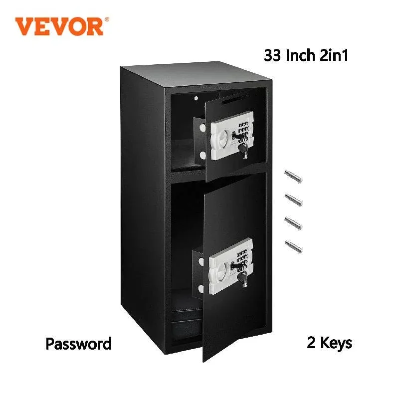 VEVOR 33''Double Door Safe Deposit Box Secret Hidden Piggy Bank Steel Separate Storage Space Electronic Lock Use for Office Home