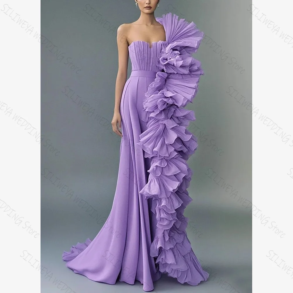 

Фиолетовые плиссированные шикарные платья для выпускного вечера с разрезом Русалка без рукавов длиной до пола, женское вечернее платье