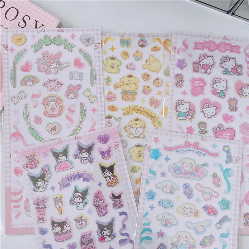 5pcs Kuromi Melody Hello Kitty Cinnamoroll Ledger Decorative Sanrio Waterproof Sticker