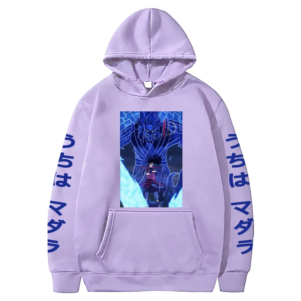 NARUTO odzież anime Uchiha Madara fajna graficzna drukowana bluza z kapturem mężczyźni kobiety Manga bluzy Streetwear bluza w stylu Harajuku