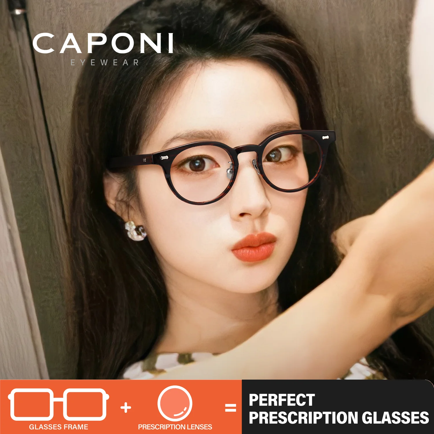 

CAPONI Prescription Women Glasses Acetate Designer GlassesProgressive Anti Blue Light Photochromic Gray Myopia Glasses PJ35017
