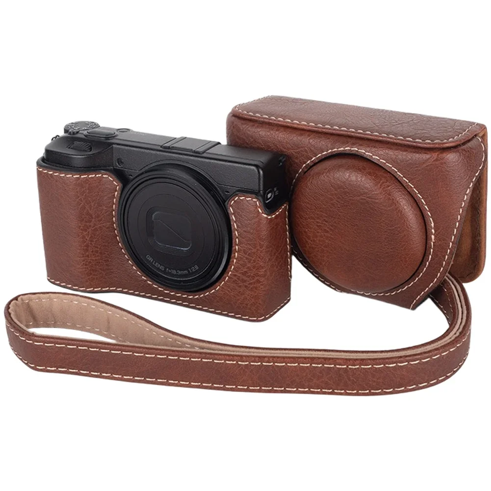 Camera Protective Case for GR4 GR3 GR3X - PU Full Coverage Shockproof Detachable Base with Shoulder Strap 12x8x5.5cm
