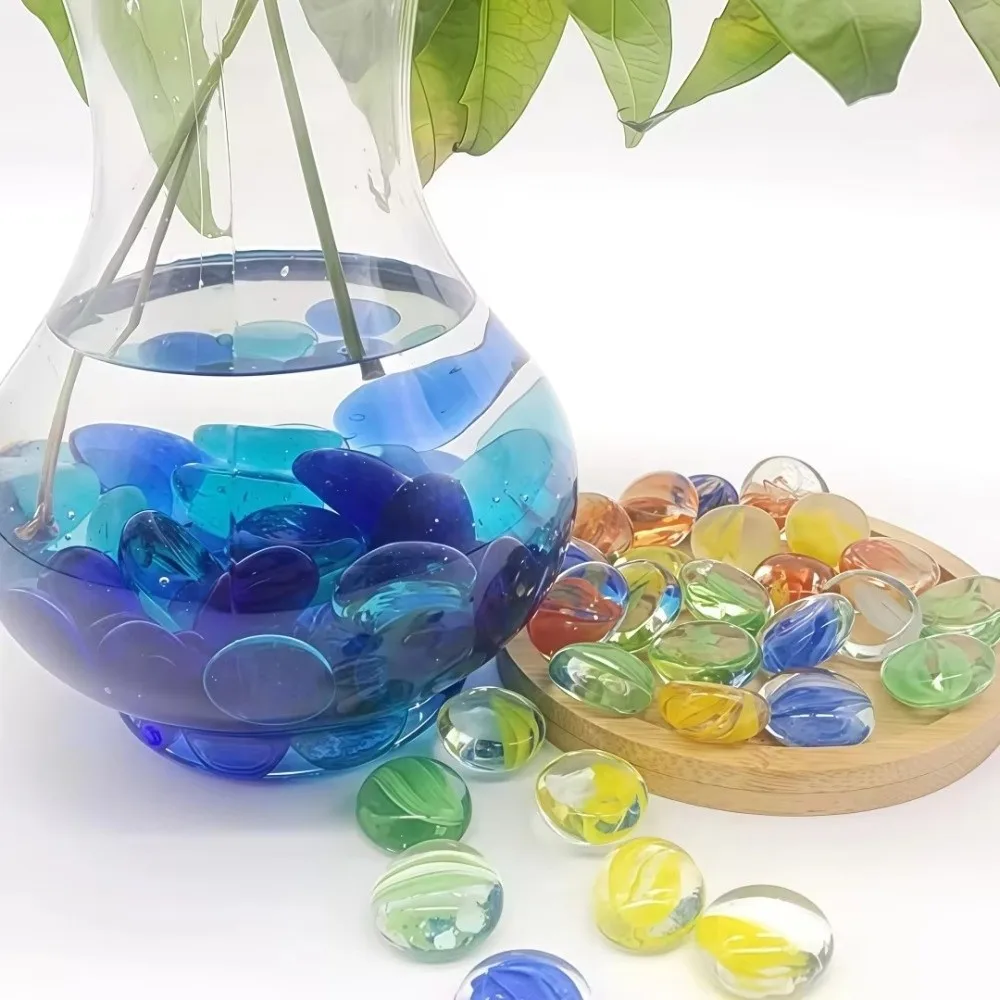 Glass Pebbles Vase Filler Beads Decorative Glass Stones Light Reflecting Flat Glass Beads Mixed Color