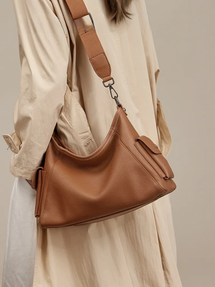 

Faionable Large Capaci Leather Women's oulder Bag Commuter Hobo Bag Top Layer Cowhide Ladies Crossbody Bag