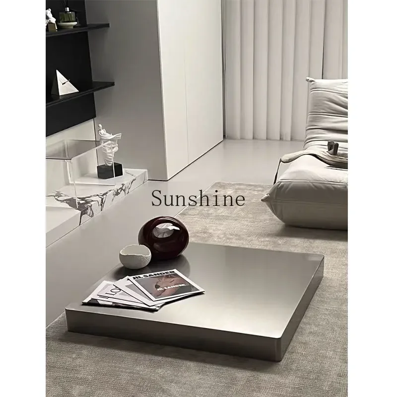 Brushed stainless steel Italian minimalist living room home light luxury coffee table modern simplicity fashion high senseYY