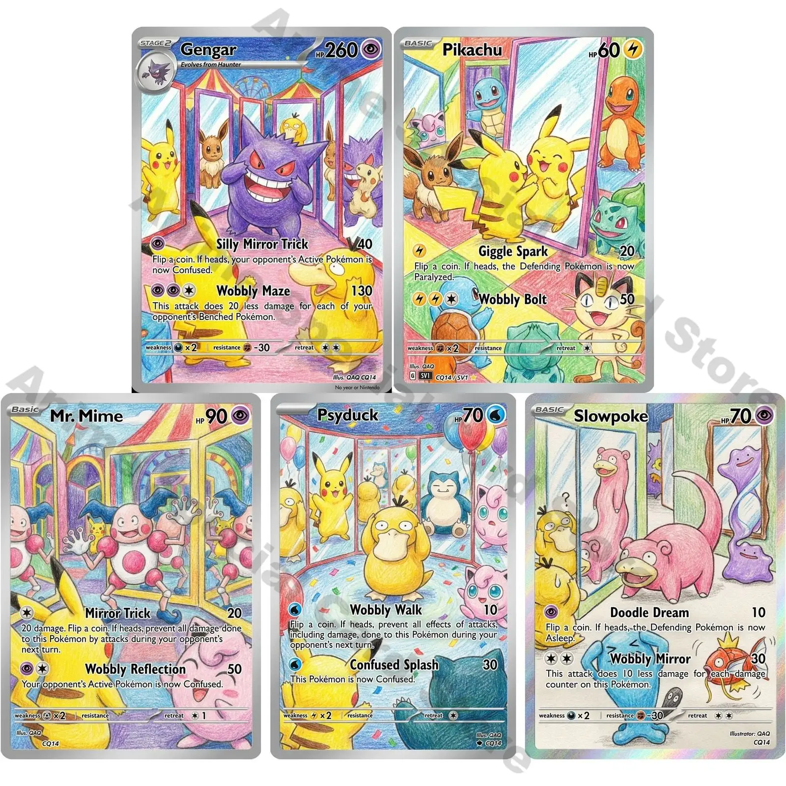 5-cartas-pokemon-gengar-mr-mime-psyduck-slowpoke-ptcg-cartas-de-arte-personalizadas-estilo-lapis-de-cor-para-criancas-presente-pokemon
