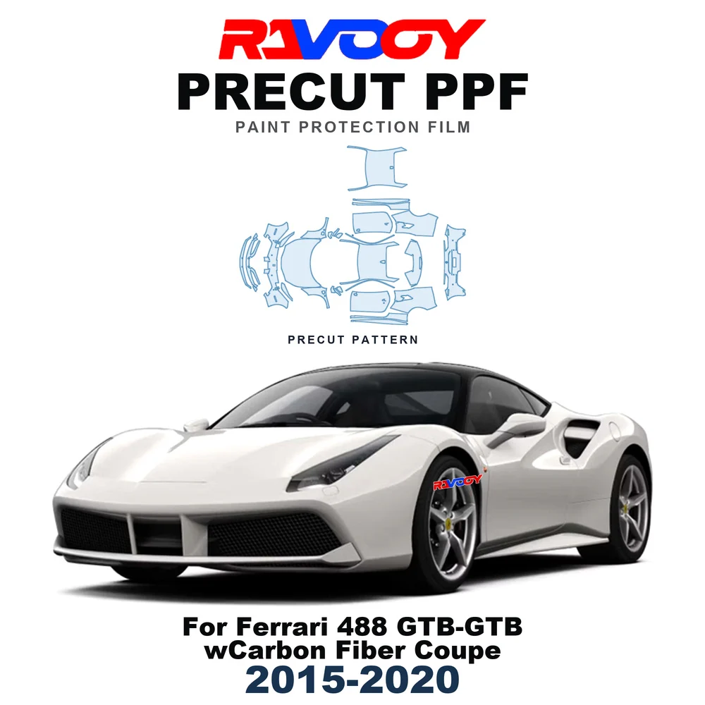 Precut PPF For Ferrari 488 GTB-GTB wCarbon Fiber Coupe 2015-2020 8.5mil TPU Paint Protection Film Hood Bonnet Bumper Headlight