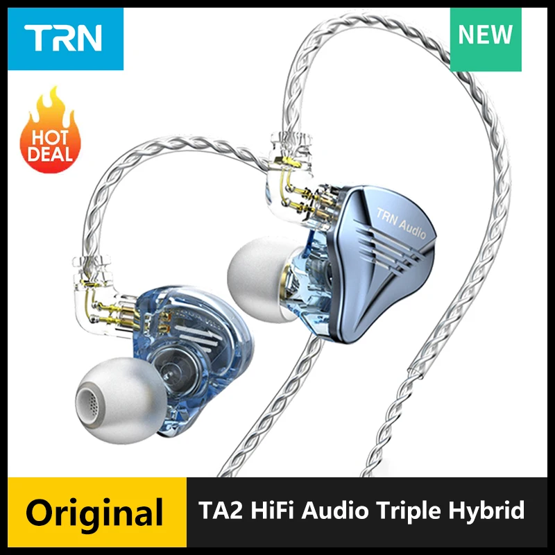 TRN TA2 HiFi Audio Triple Hybrid Driver(1DD+2 Knowles BA) Earphone IEM Metal Shell with Detachable Headset Running Headphone