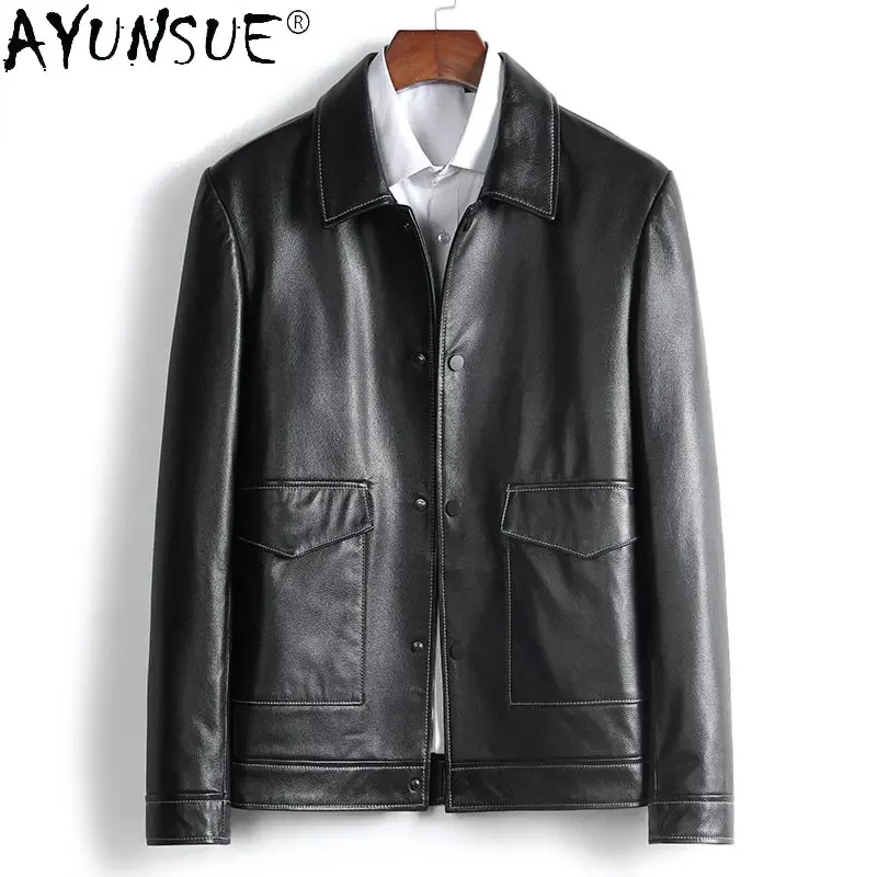 

Spring Autumn New Men's Genuine Leather Jacket Men Lapel Casual Single Pure Cowhide Straight Hem Motorcycle Thin Jackets Trend F