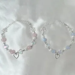 2PCS handmade matching pink & blue beaded bracelet