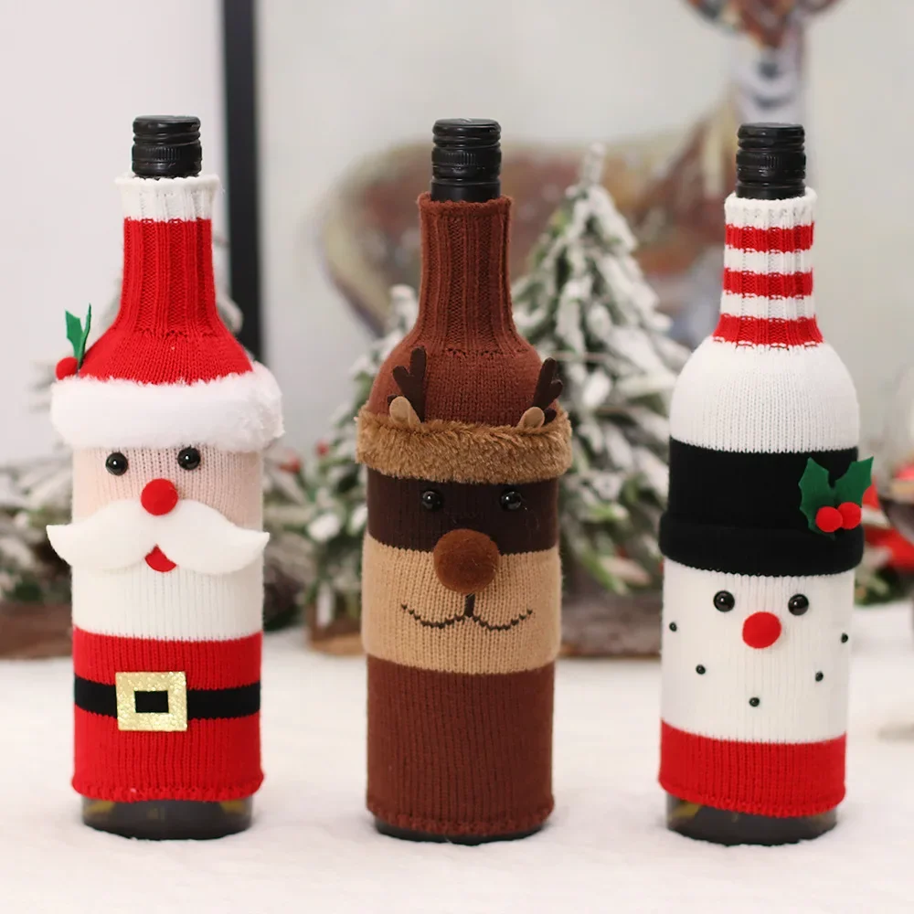 Knitted Wine Bottle Cover Santa Snowman Knitted Soft Wine Bottle Holders For Christmas Party Dinner Table Decorations New Year